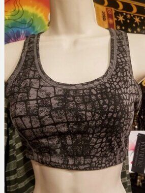 Yummie COTTON RACERBACK Lycra Sports BRA- NWT MSRP $48- Sz. XS Grey Snakeskin